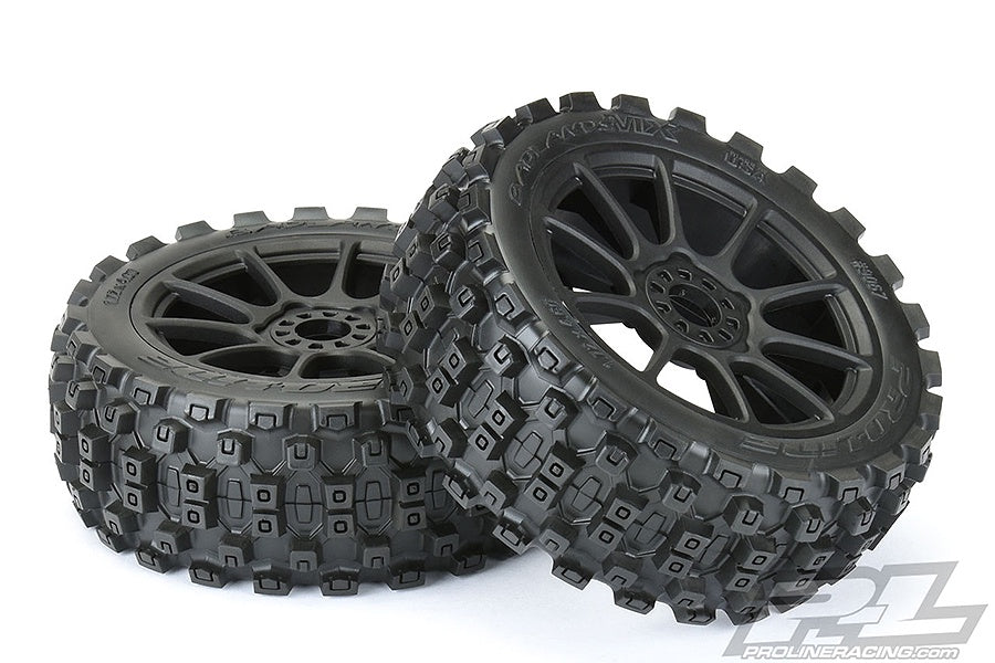 Pro-Line Pre-mounted Badlands MX Tires Mounted on Black Mach 10 Wheels (2 pcs)