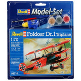 Revell Model Set 64116 Fokker DR.1 Triplane Includes Paints, Glue & Brush